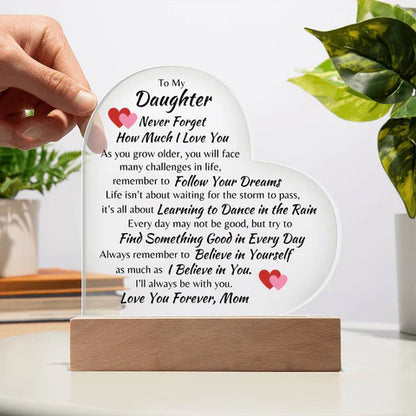 Love You Forever Daughter Heart Acrylic Light from Mom (gift for Daughter)