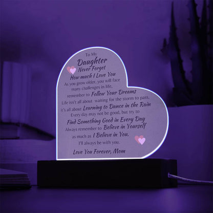 Love You Forever Daughter Heart Acrylic Light from Mom (gift for Daughter)