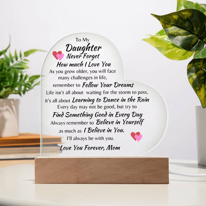 Love You Forever Daughter Heart Acrylic Light from Mom (gift for Daughter)